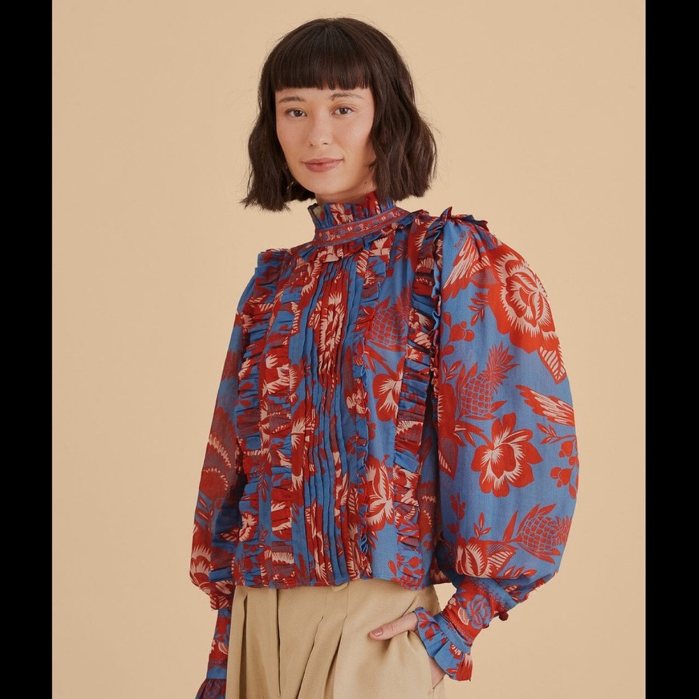 FARM Rio Blue and Red Floral Blouse